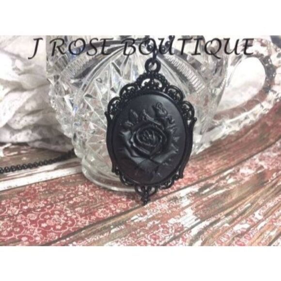 Anniversary gift birthday mom Black Morbid Rose Cameo Necklace Gothic Victorian - Picture 2 of 9